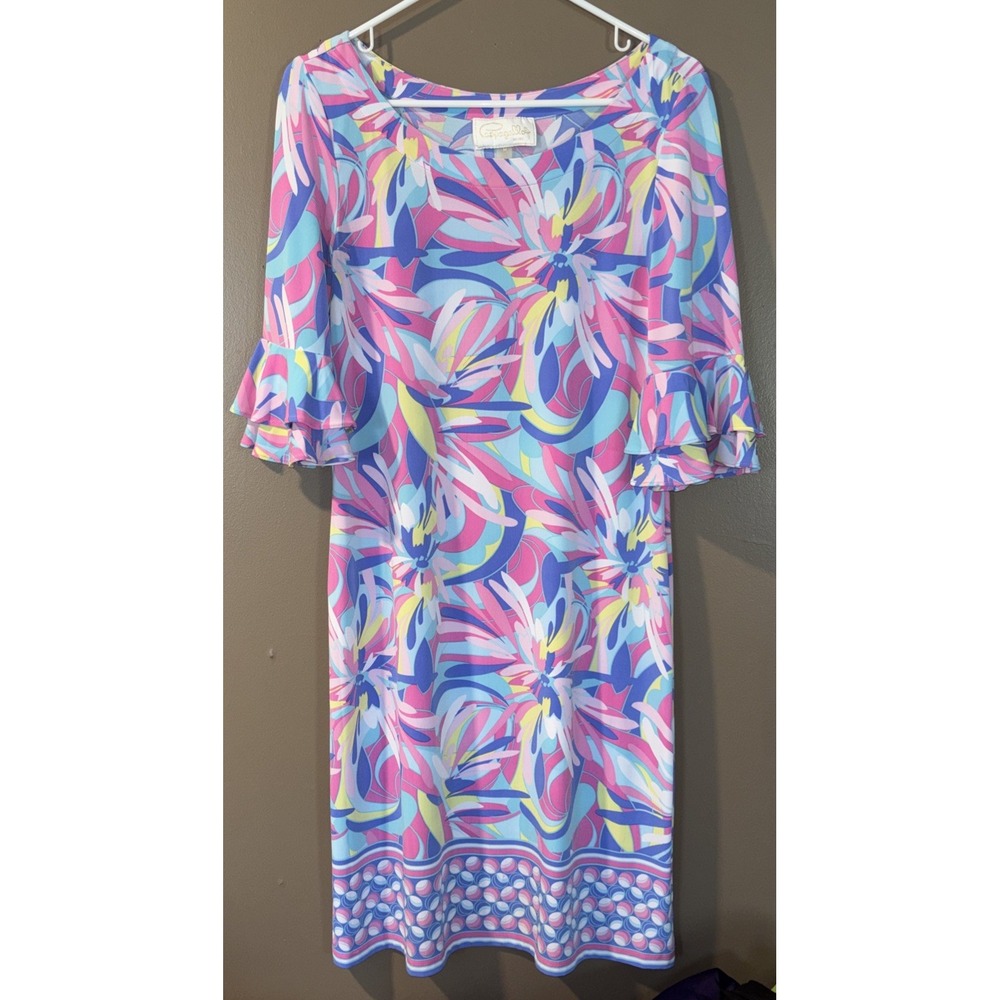 Pappagallo Dress Womens M Tropical Leaf Floral Short Sleeve Shift Travel Summer